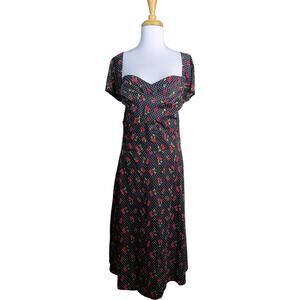 Stop Staring Cherry Bomb PinUp Bombshell Dress Womens 26 Black Red Retro Fitted